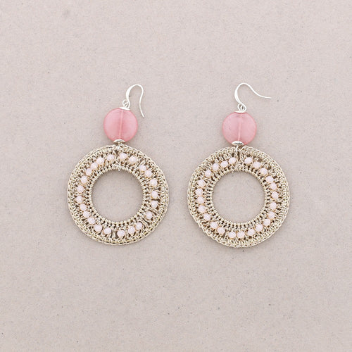 Ethnic Stone Hoop Earrings - Pink
