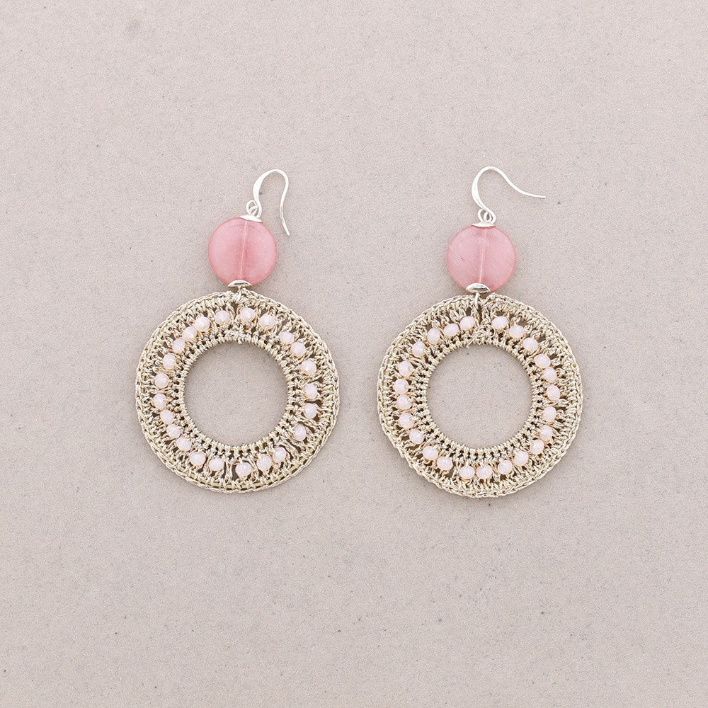 Ethnic Stone Hoop Earrings - Pink