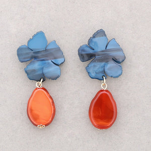 Resin Drop Flower Earring - Coral/Blue