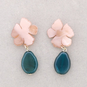 Resin Drop Flower Earrings - Sea Green/Pink