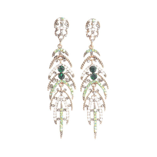 Drop Feather Stone Earrings - Green