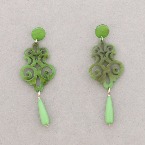 Feligree Resin Earrings - Green