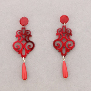 Feligree Resin Earrings - Red